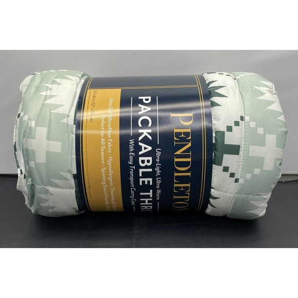 Pendleton Spider Rock Packable Throw Ultra Light Warm Navy Sage NEW Fast Ship - Picture 6 of 9